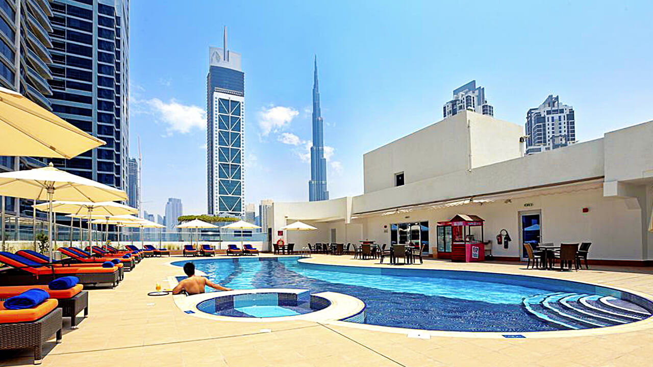 Outdoor Swimming Pool with Burj Khalifa view