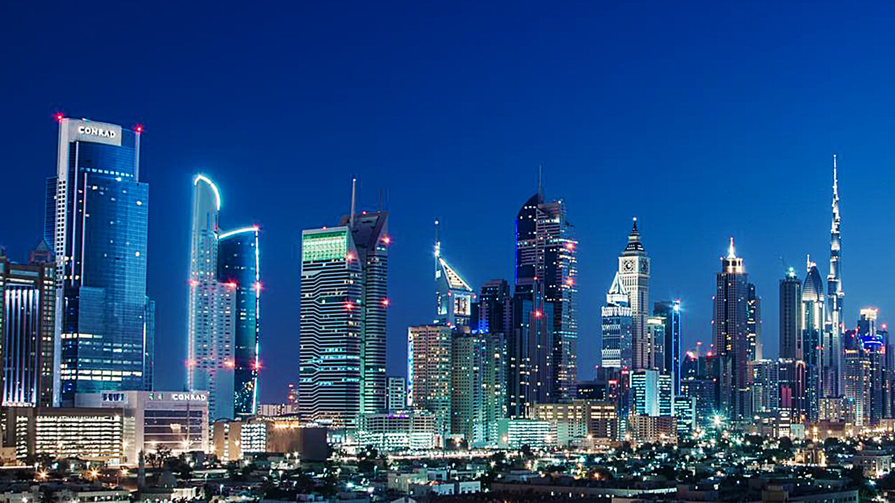 Conrad hotel Dubai Sheikh zayed road Exterior night view