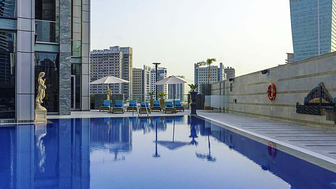 Swimming pool with statues