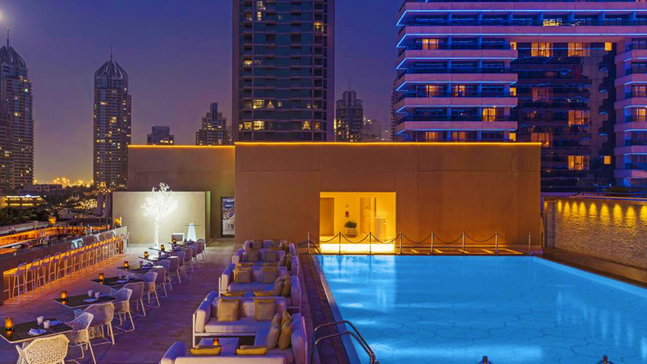 Outdoor Swimming Pool with Dubai Marina view