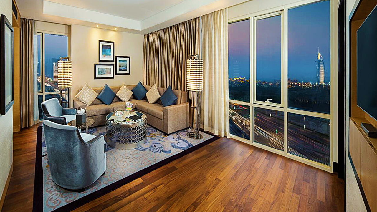 Corner Suite Lounge Area with Burj Al Arab and City view