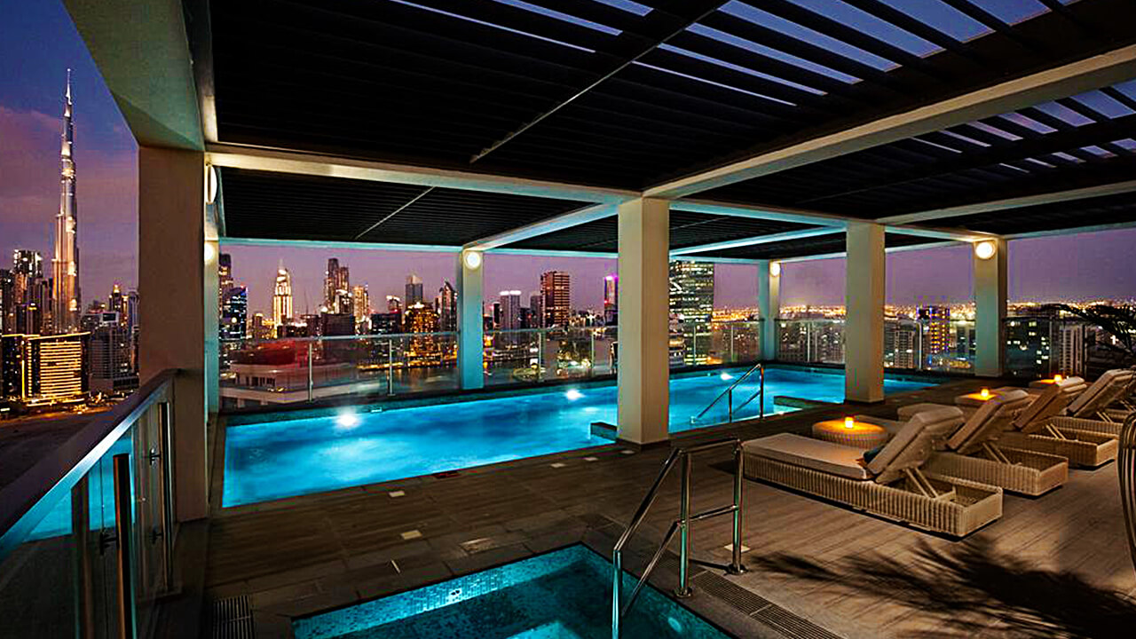 Swimming Pool with Burj Khalifa View