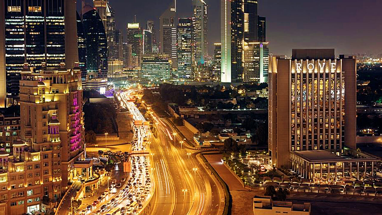 Rove Hotel Downtown Dubai Exterior Night View